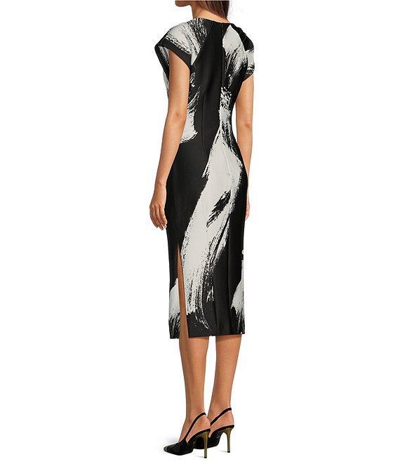 Donna Karan Boat Neck Short Sleeve Ruched Waist Scuba Midi Dress Product Image