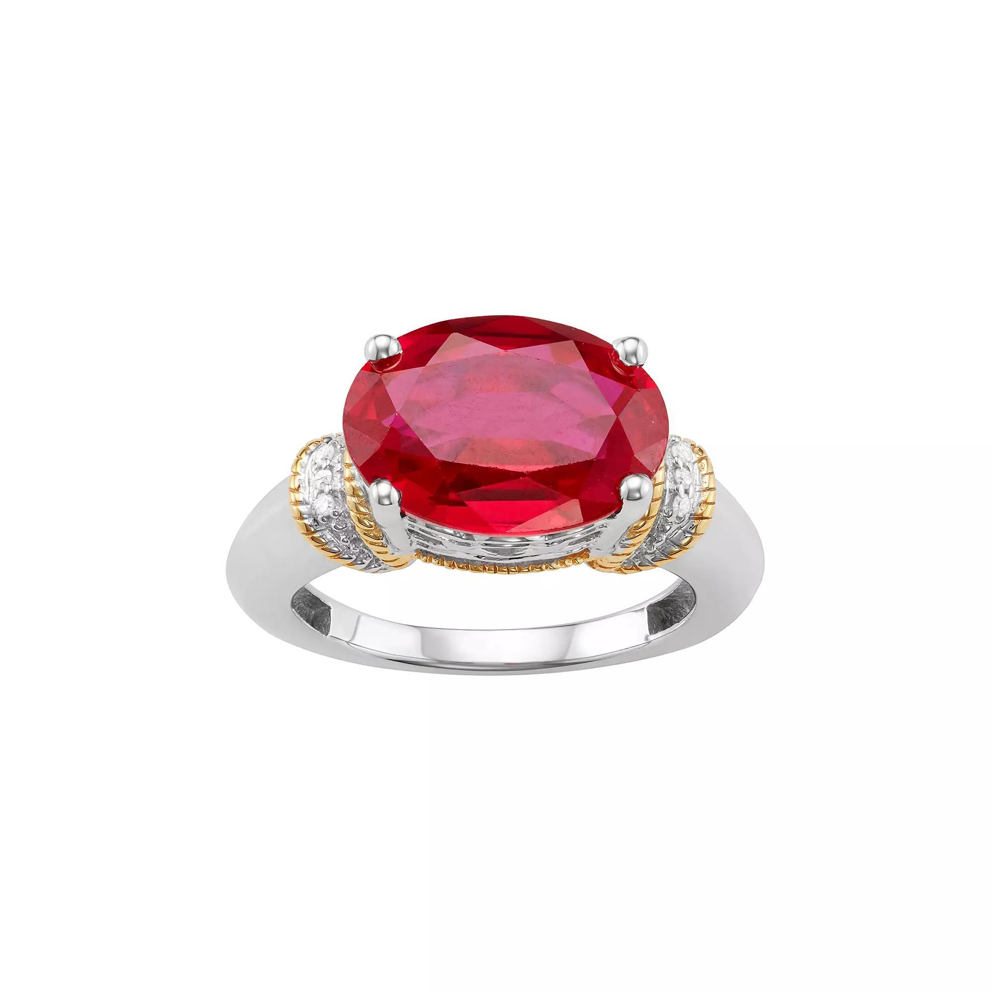 Jewelexcess Two Tone Sterling Silver Lab-Created Ruby & Diamond Accent Ring, Women's, Size: 7, Gold Tone Product Image