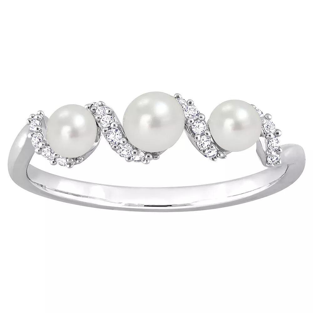 Stella Grace Sterling Silver Freshwater Cultured Pearl & Lab-Created White Sapphire Swirl Wedding Ring, Women's, Size: 6 Product Image
