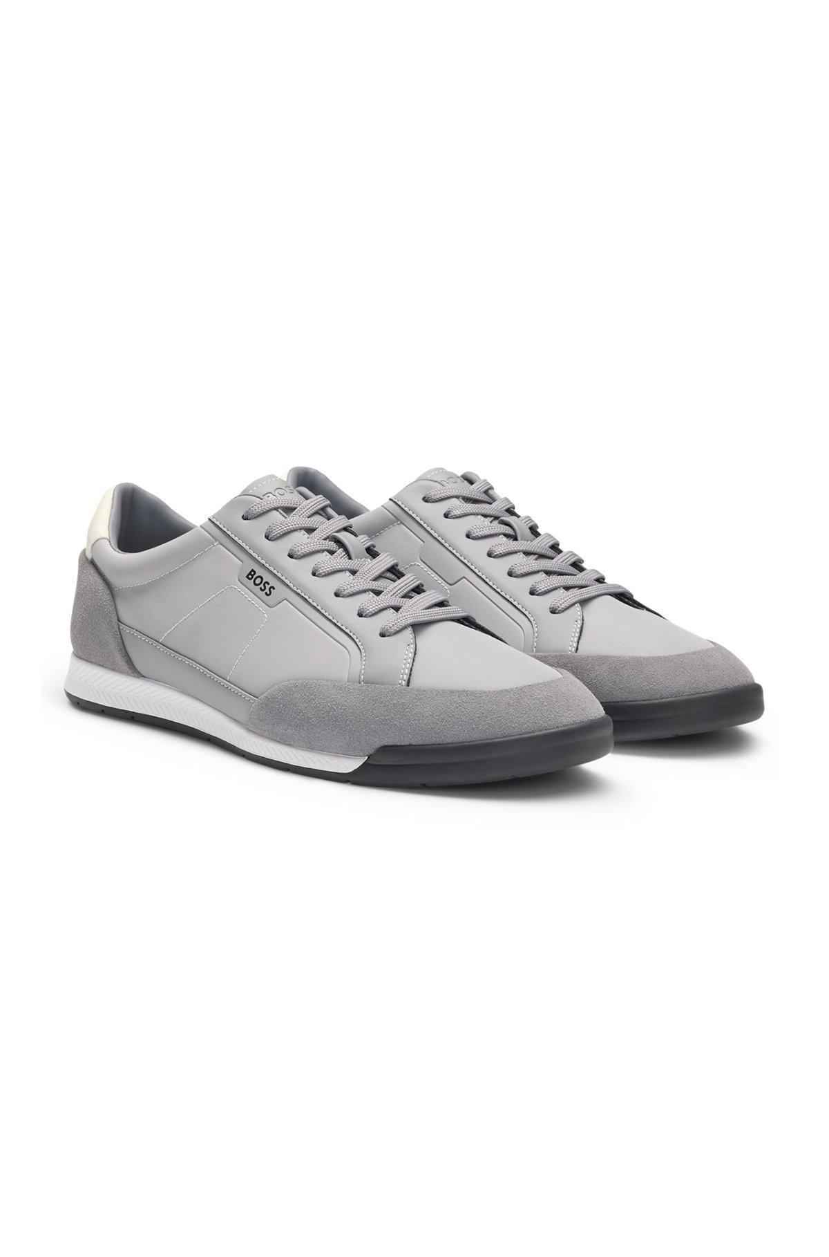 BOSS - Low-top trainers with suede and faux leather - Grey Product Image