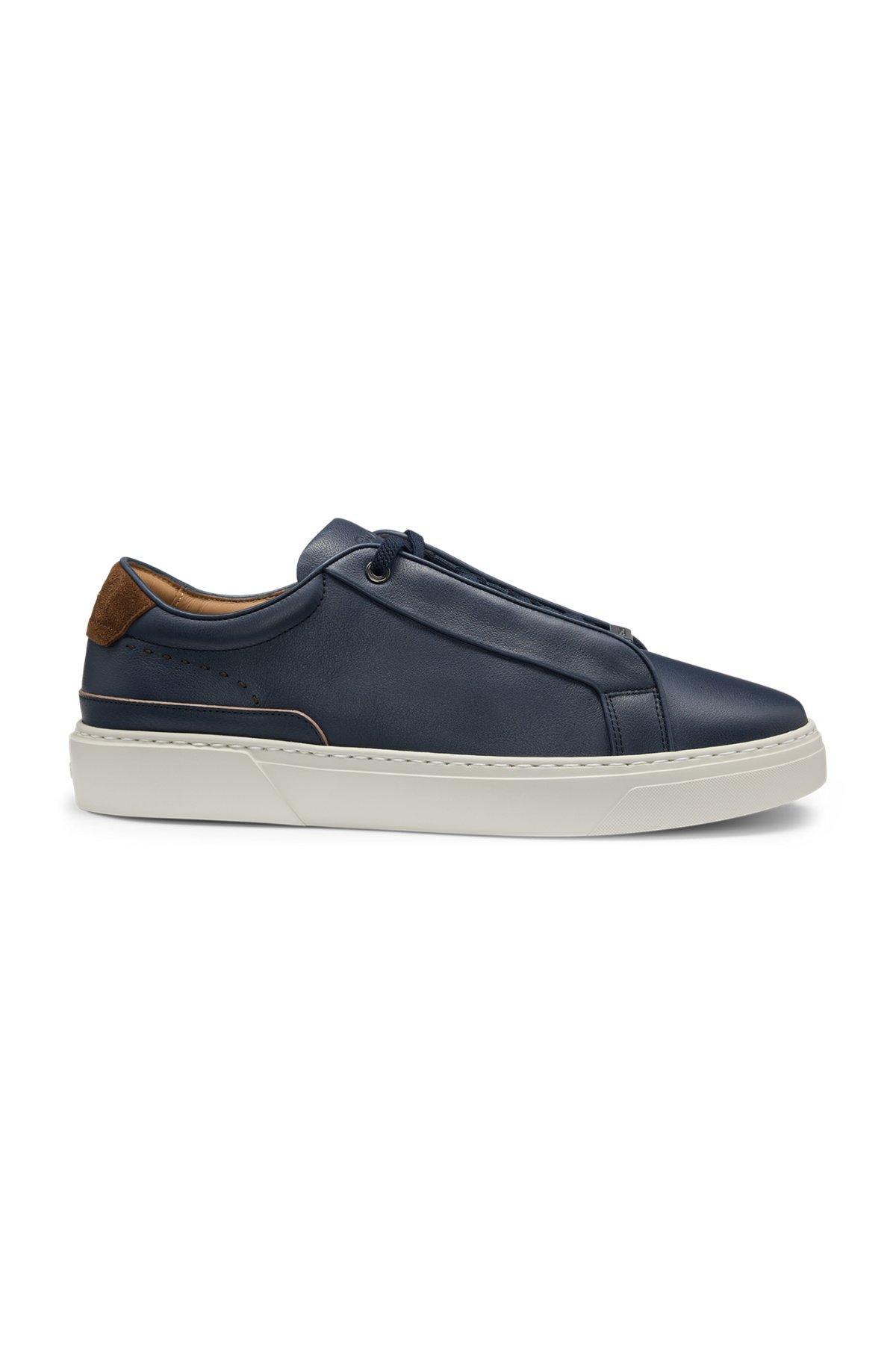 BOSS - Gary leather trainers with suede backtab - Dark Blue Product Image