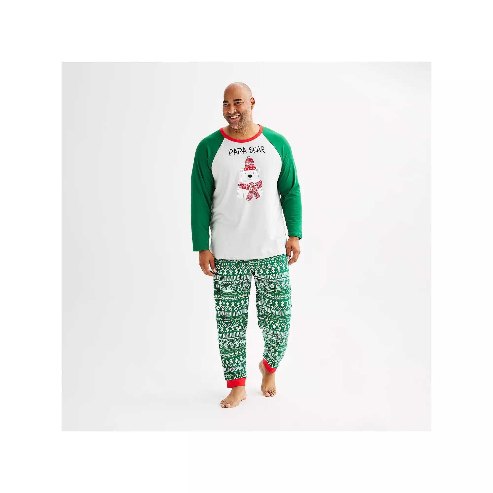 Big & Tall Jammies For Your Families® Bear Pajama Top & Pajama Bottoms Set, Men's, Size: 4XB, Green Fairisle Product Image