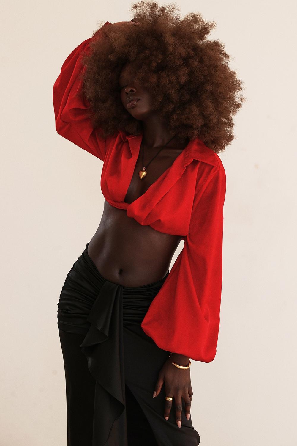 Laraine  cherry silk blouson top - sale Product Image