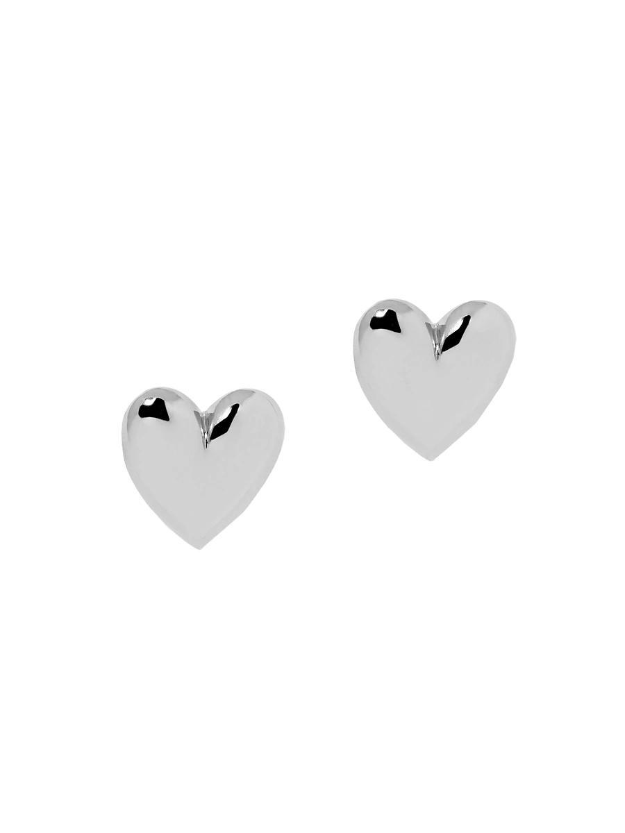 Womens Puffy Heart 10K-Gold-Plated or Silvertone Stud Earrings Product Image