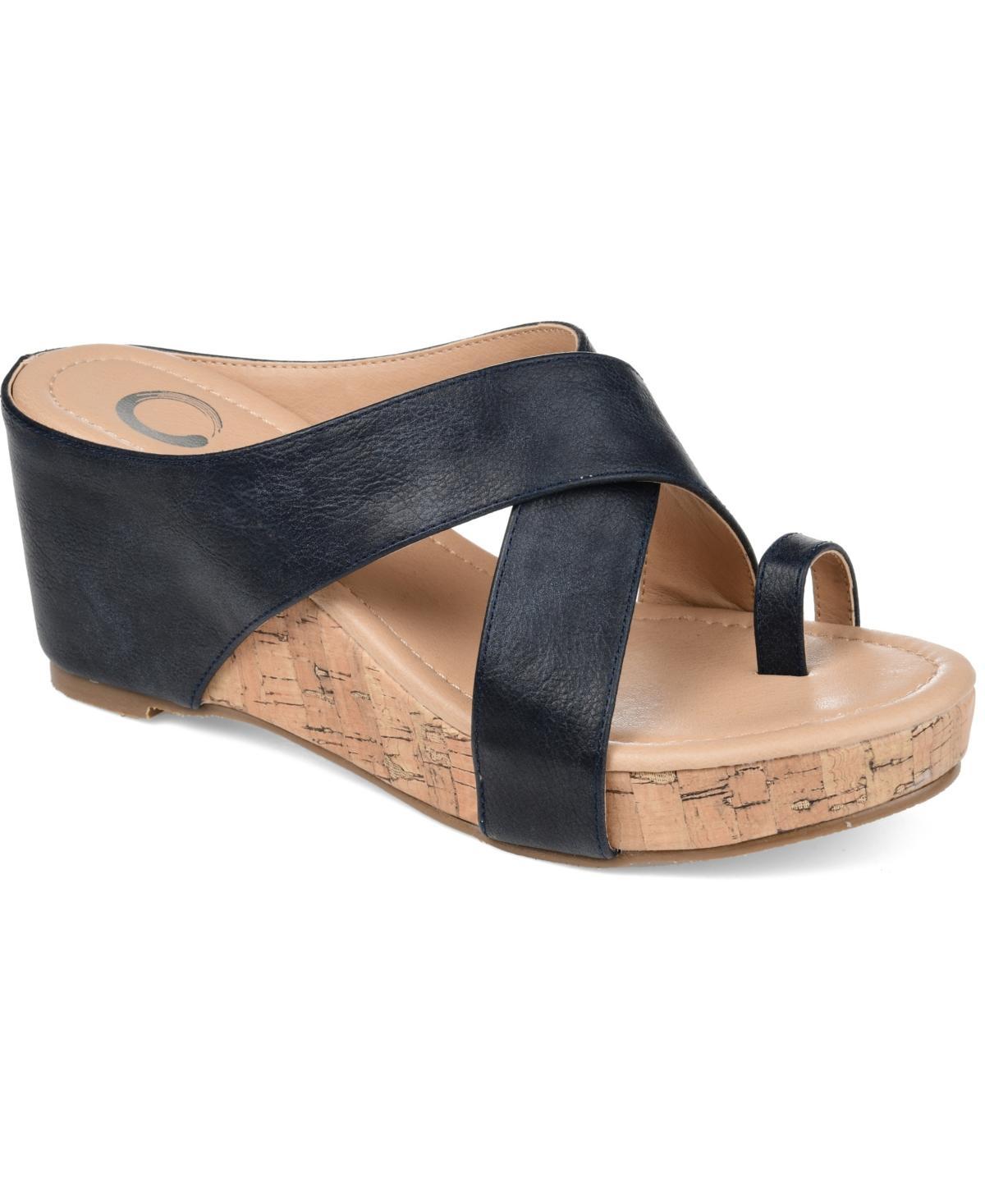 Journee Rayna Womens Wedge Sandals Blue Product Image