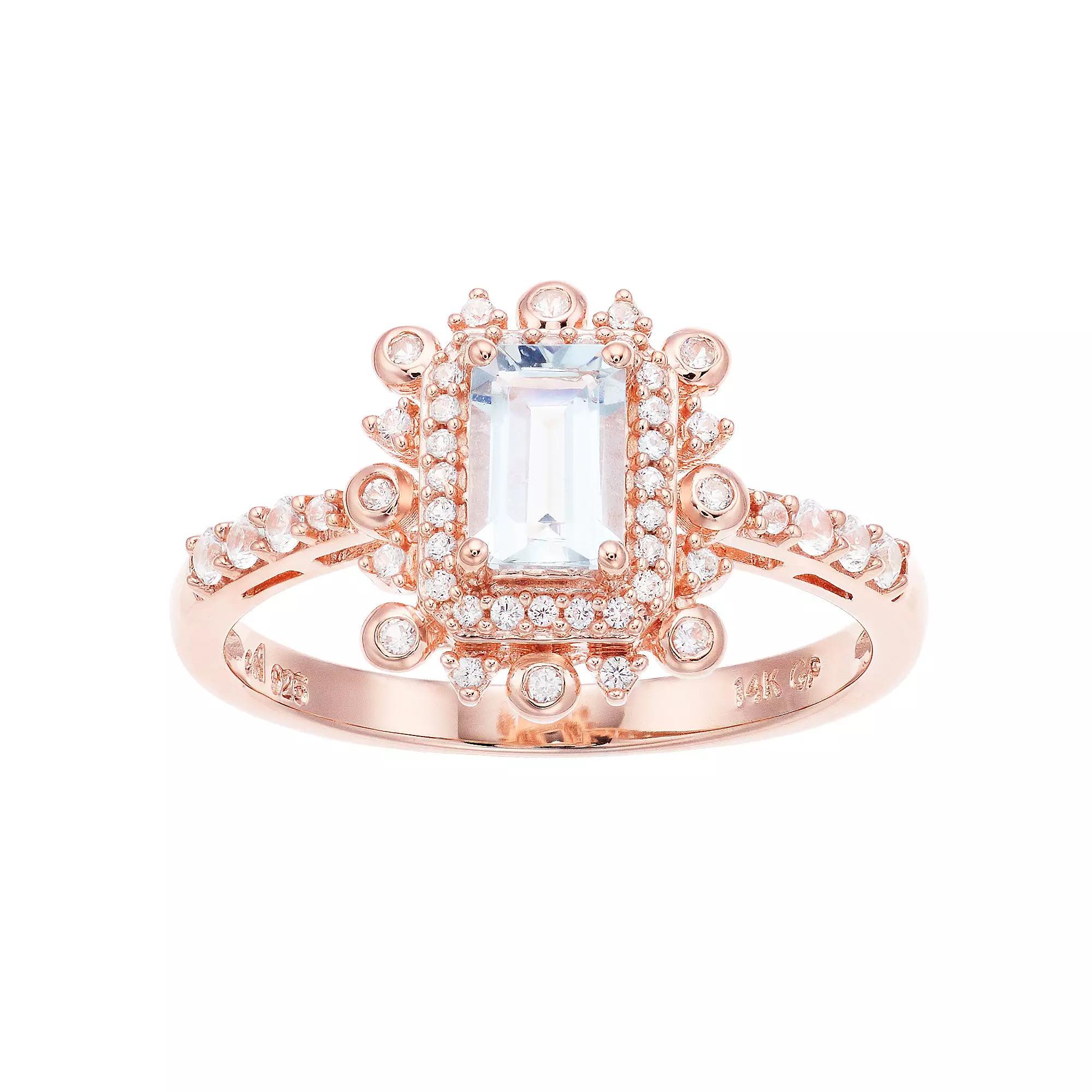 14k Rose Gold Over Silver Aquamarine Ring, Women's, Size: 7, Pink Tone Product Image
