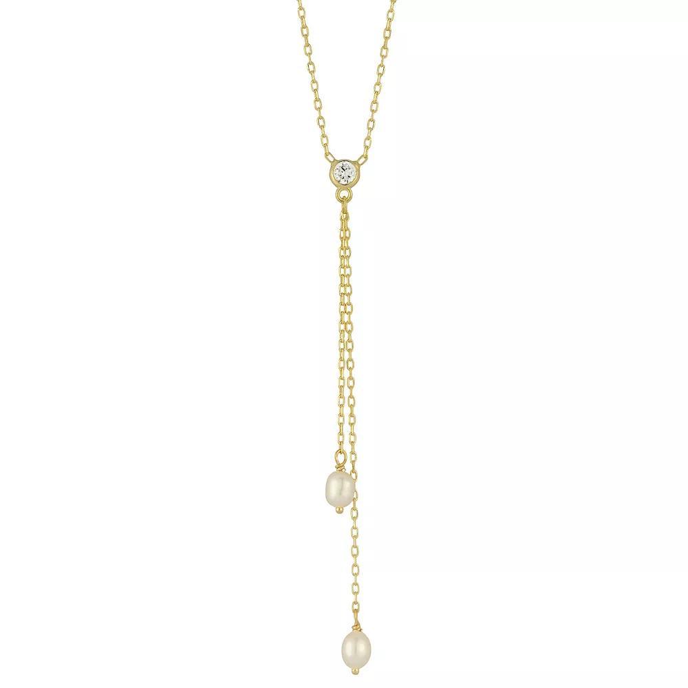 Sunkissed Sterling Cubic Zirconia & Freshwater Cultured Pearl Lariat Necklace, Women's, Size: 17", Gold Tone Product Image