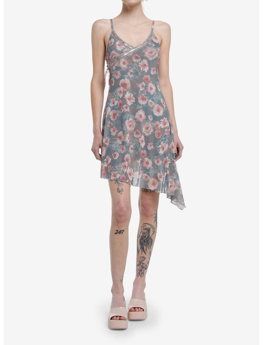 Thorn & Fable Pink Rose Asymmetrical Slip Dress Product Image
