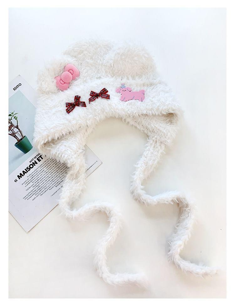 Cat Ribbon Bear Ear Chenille Hat Product Image