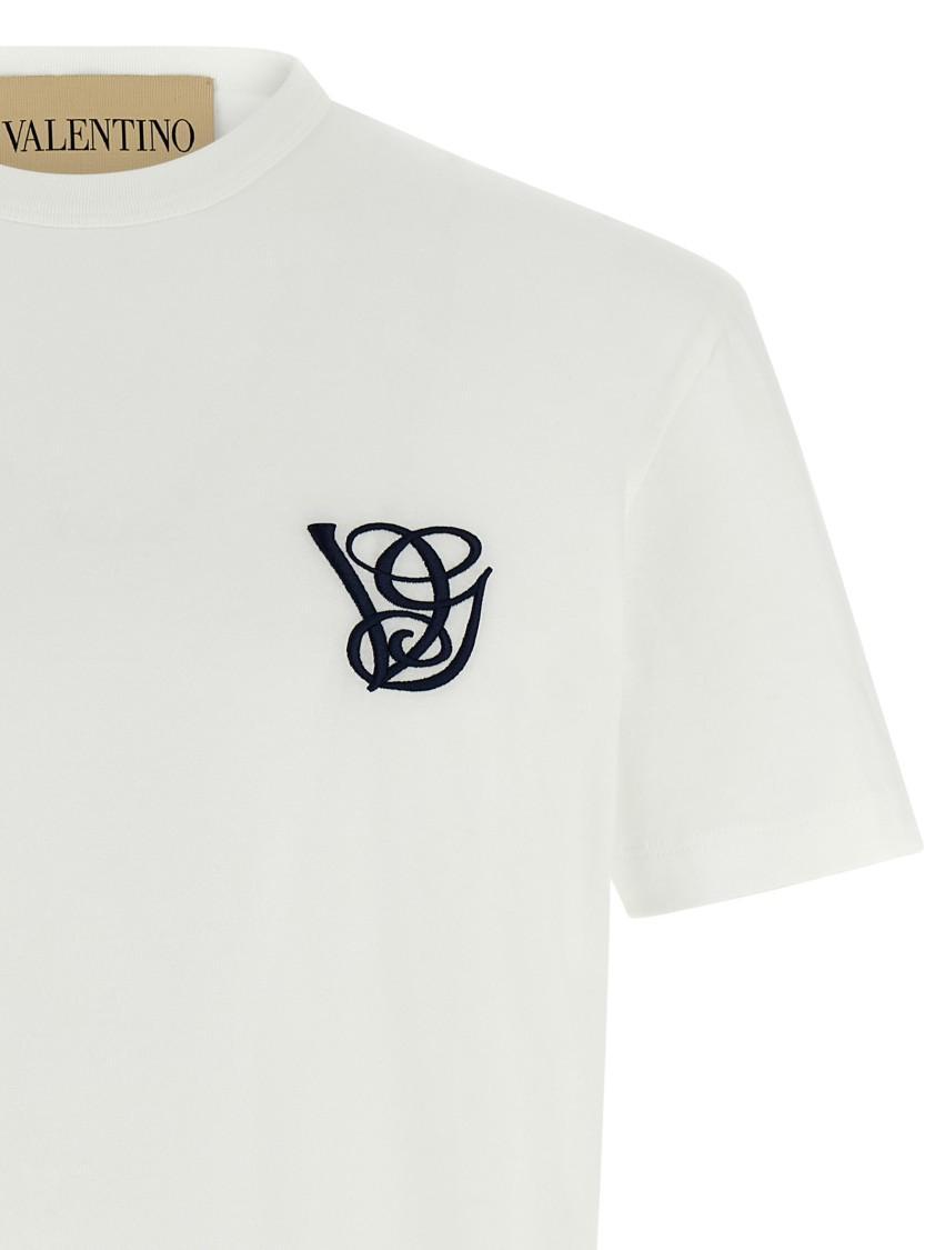 VALENTINO Logo Embroidery Crew Neck Short Sleeves T-shirt In White Product Image