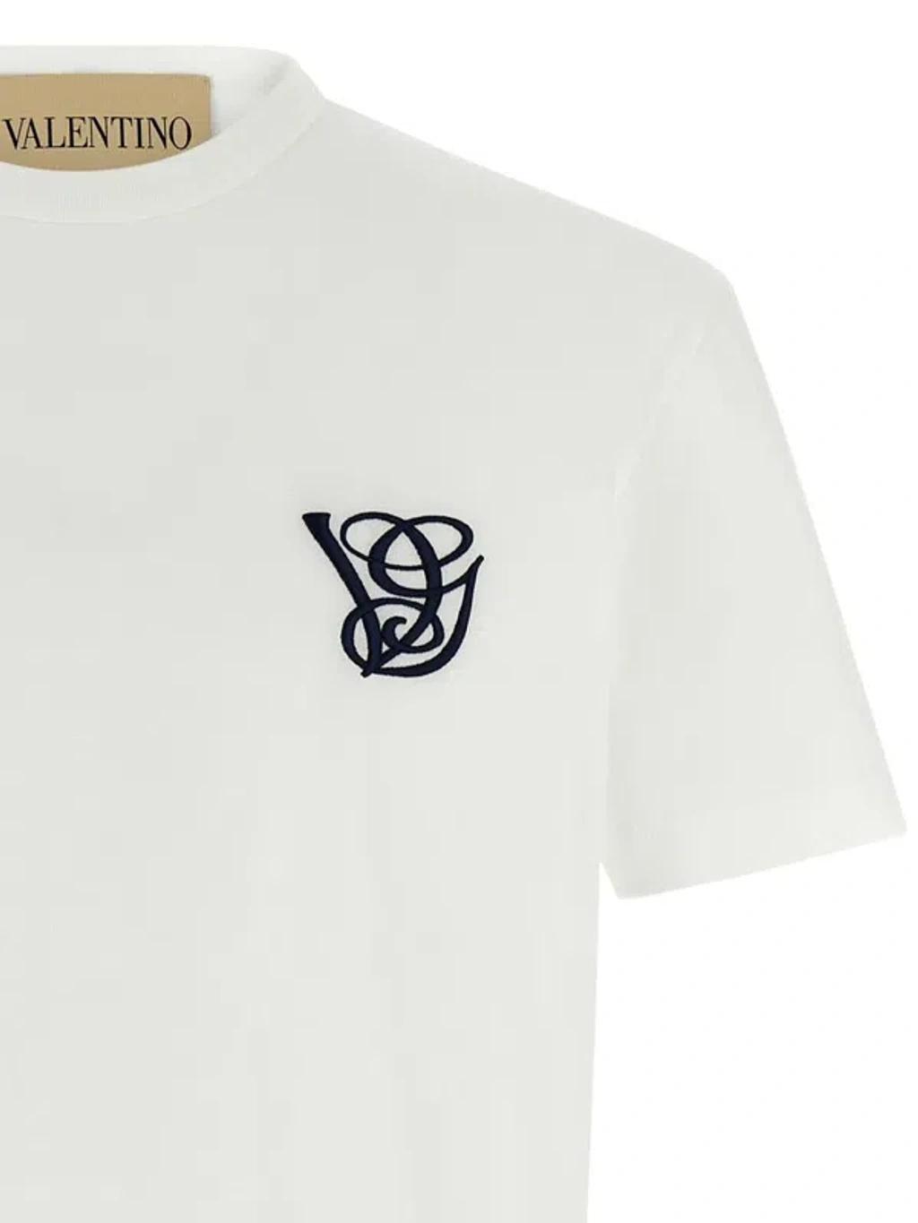 VALENTINO Logo Embroidery Crew Neck Short Sleeves T-shirt In White Product Image