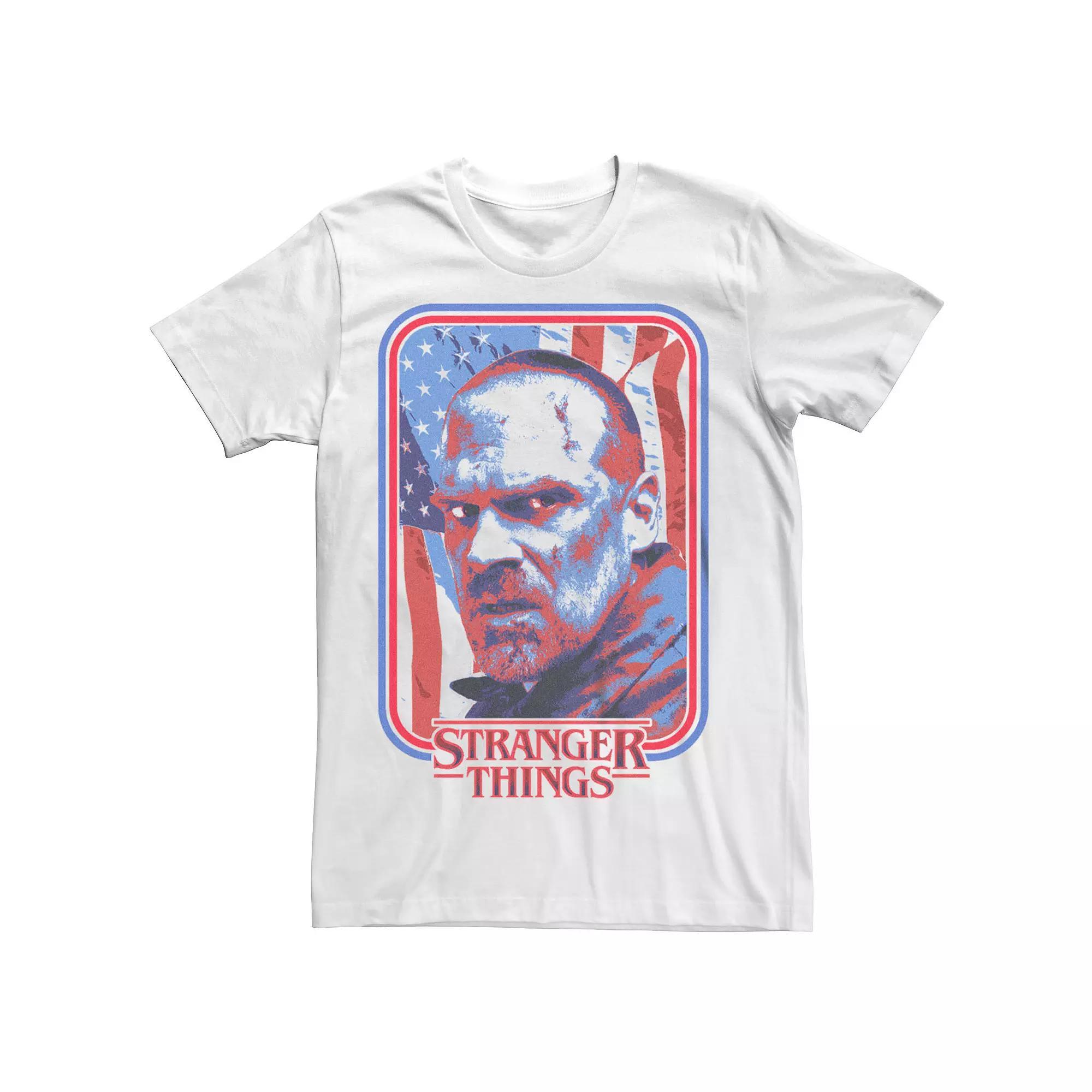 Men's Stranger Things Chief Hopper USA Flag Graphic Tee, Size: Medium, White Product Image