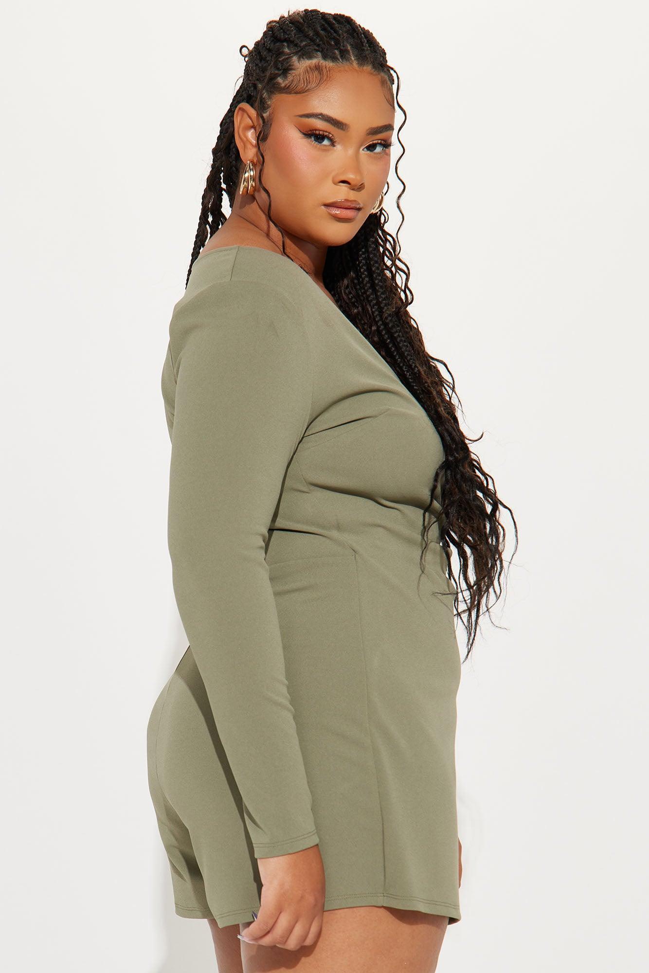 Alina Crepe Long Sleeve Romper - Olive Product Image