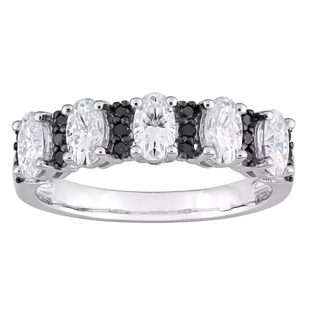 Stella Grace 10k White Gold & 1/6 Carat T.W Black Diamond & Lab-Created Moissanite Semi-Eternity Ring, Women's, Size: 7.50 Product Image