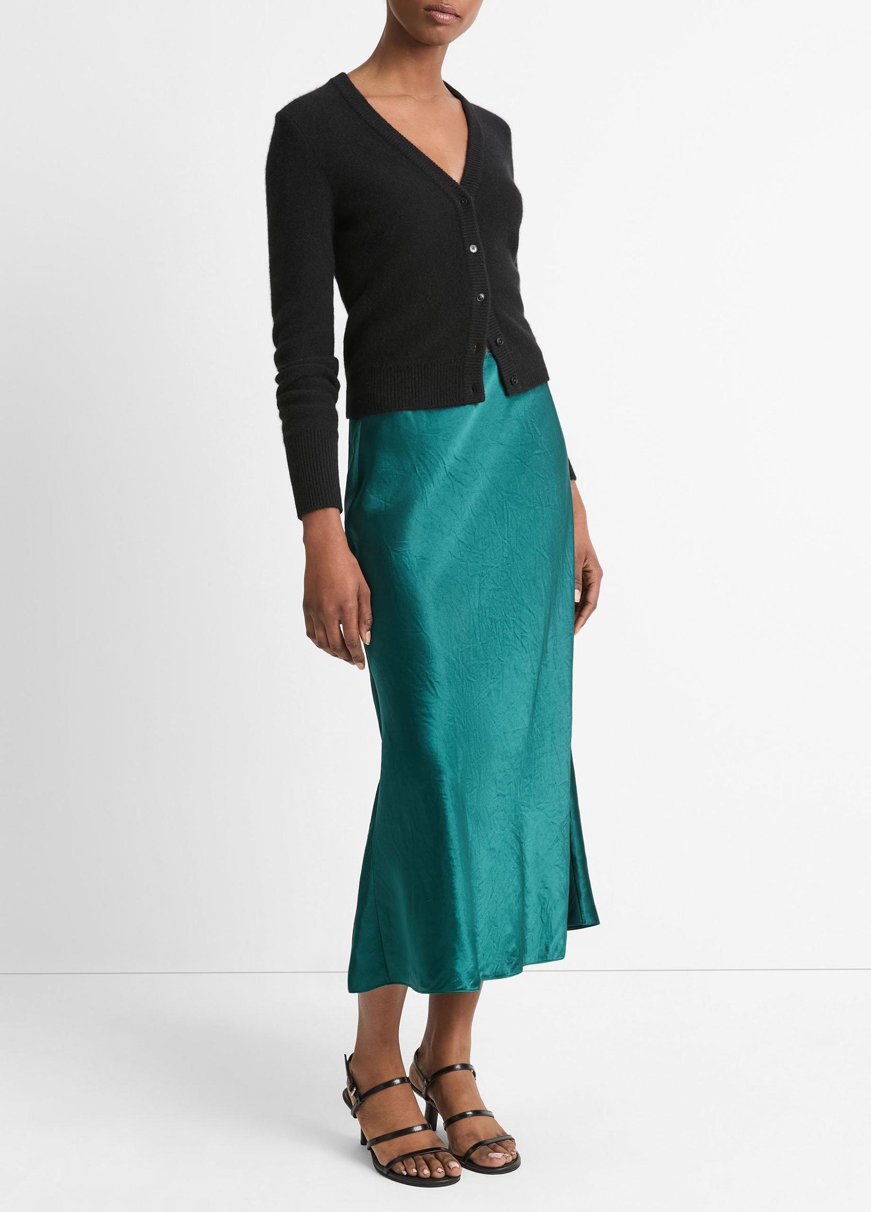 Womens Lingerie-Trim Satin Slip Skirt, Jade Lake, Size XS Vince Product Image