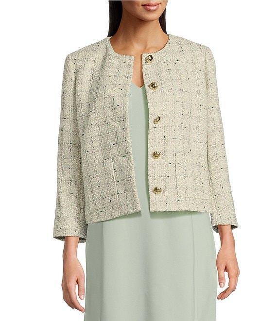 Anne Klein Tweed Round Neck Collarless Jacket Product Image