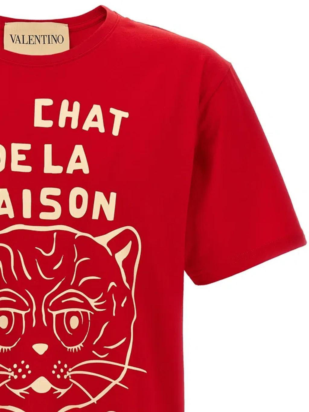 VALENTINO Graphic Print House Cat Crew Neck T-shirt In Red Product Image