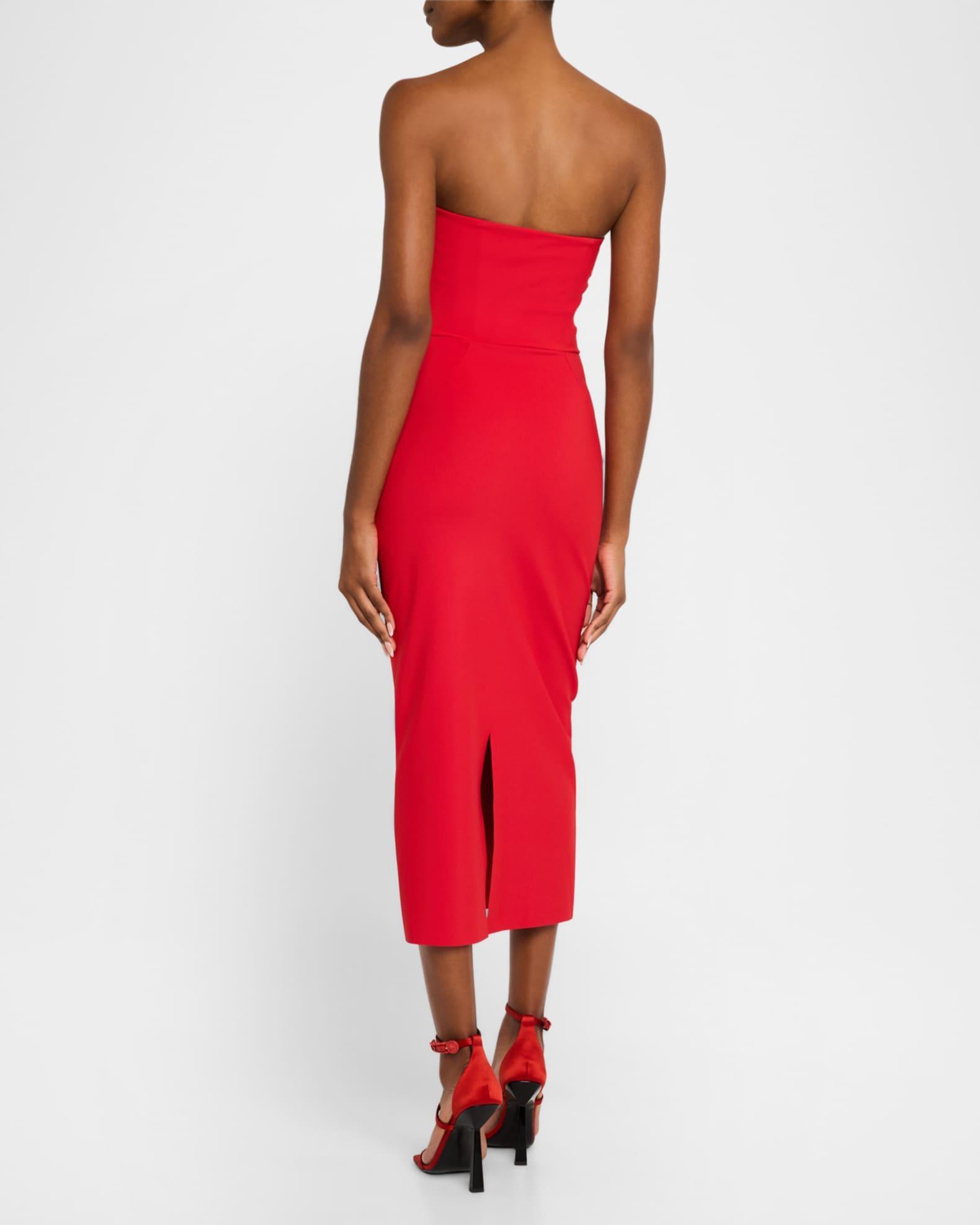 Strapless Satin-Trim Bodycon Midi Dress Product Image