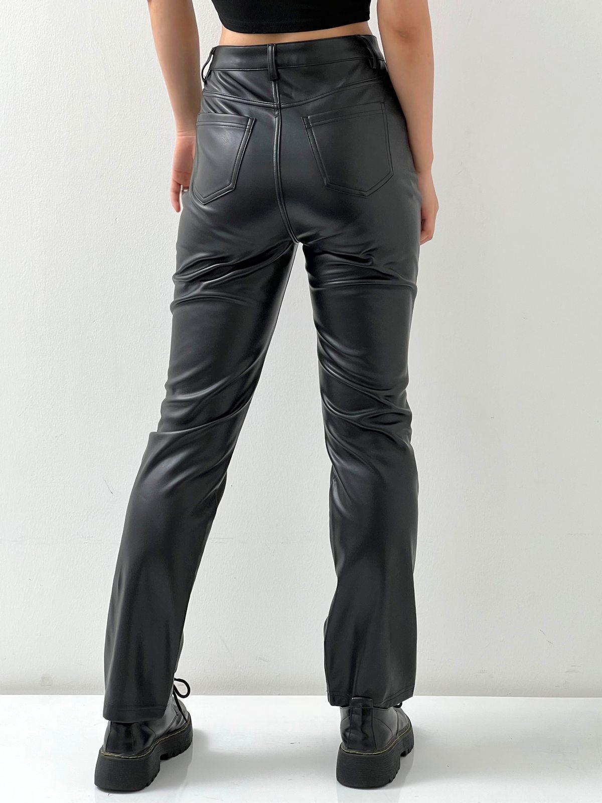 Black Straight Leg Pu Leather Pants Product Image