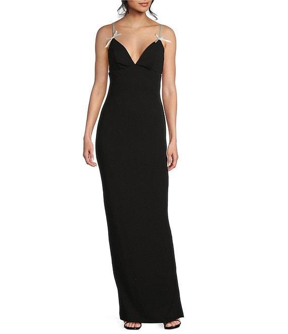 City Vibe Sleeveless Spaghetti Strap Ribbon Bow Slim Long Skirt Dress Product Image