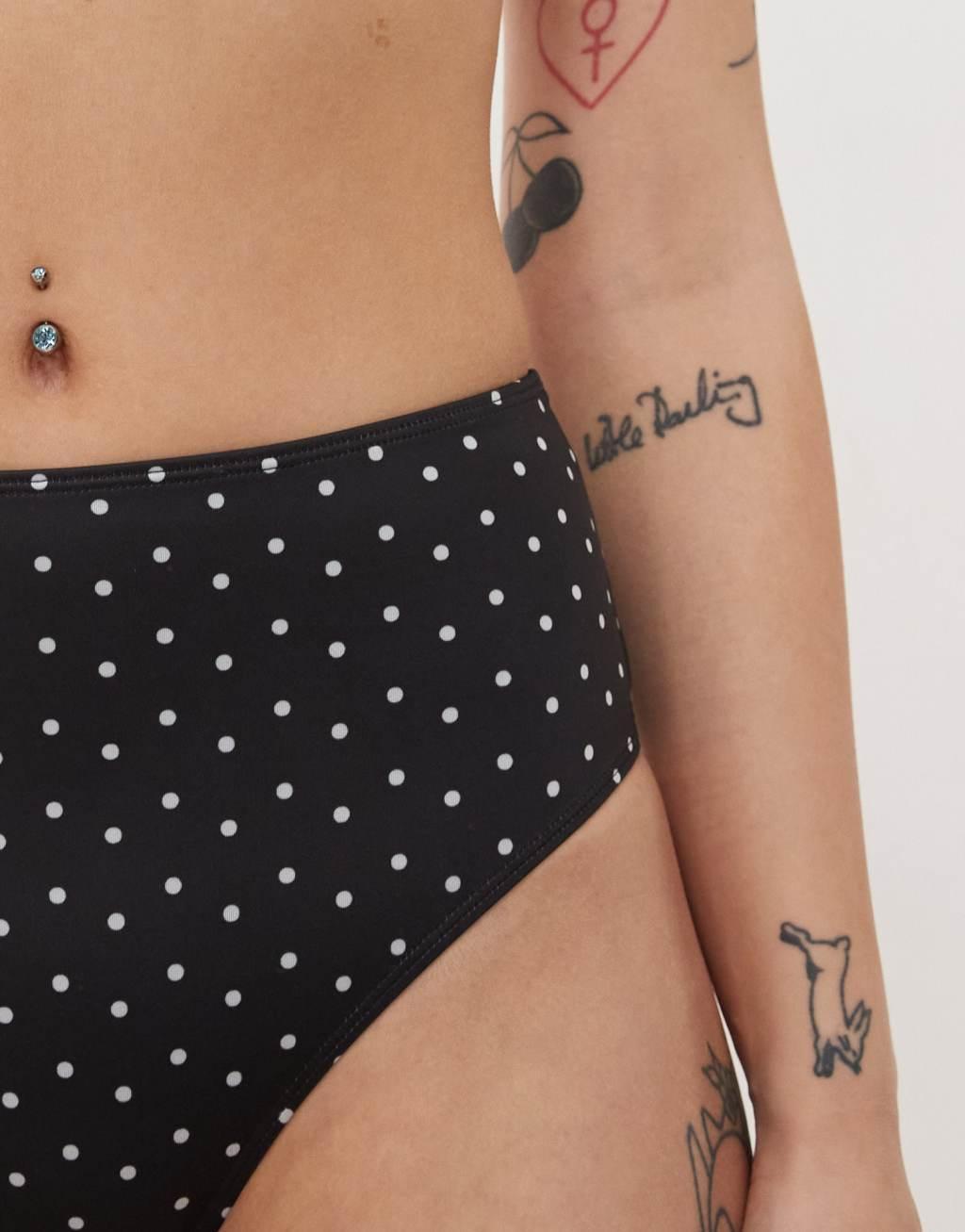 Monki mix and match high waist bikini bottom in black and white polka dot Product Image