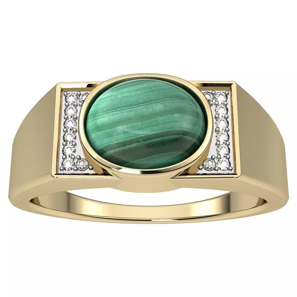 Men's 10k Gold Malachite & Diamond Accent Ring, Size: 10.50 Product Image