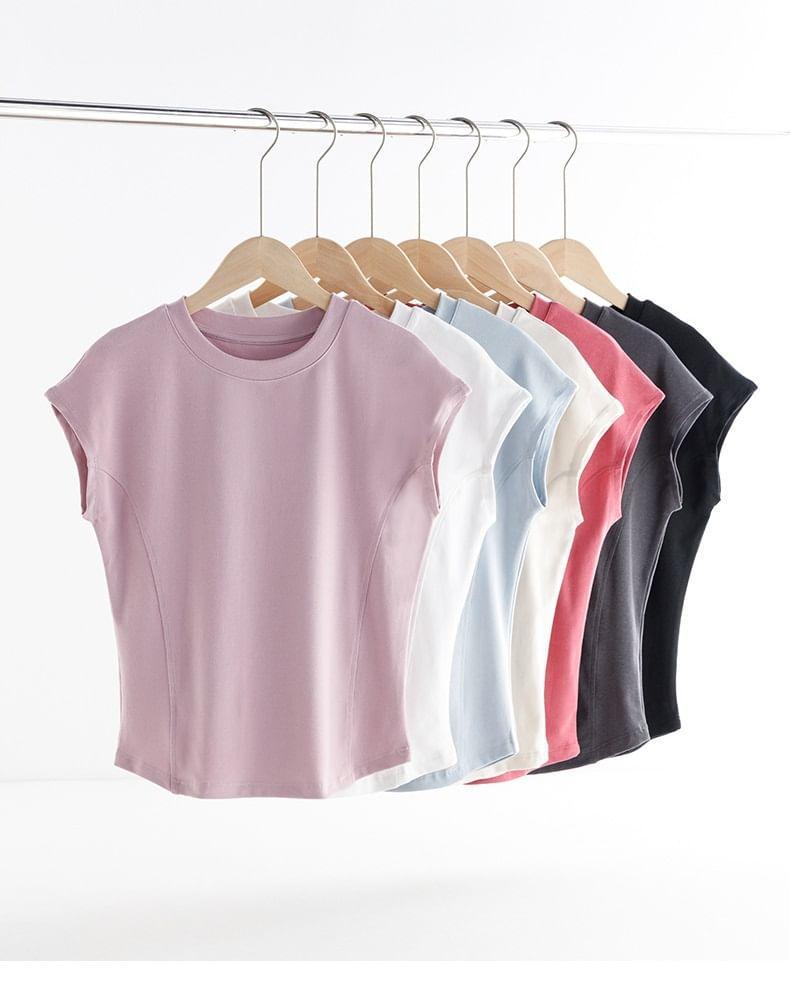 Short-Sleeve Round Neck Plain T-Shirt Product Image