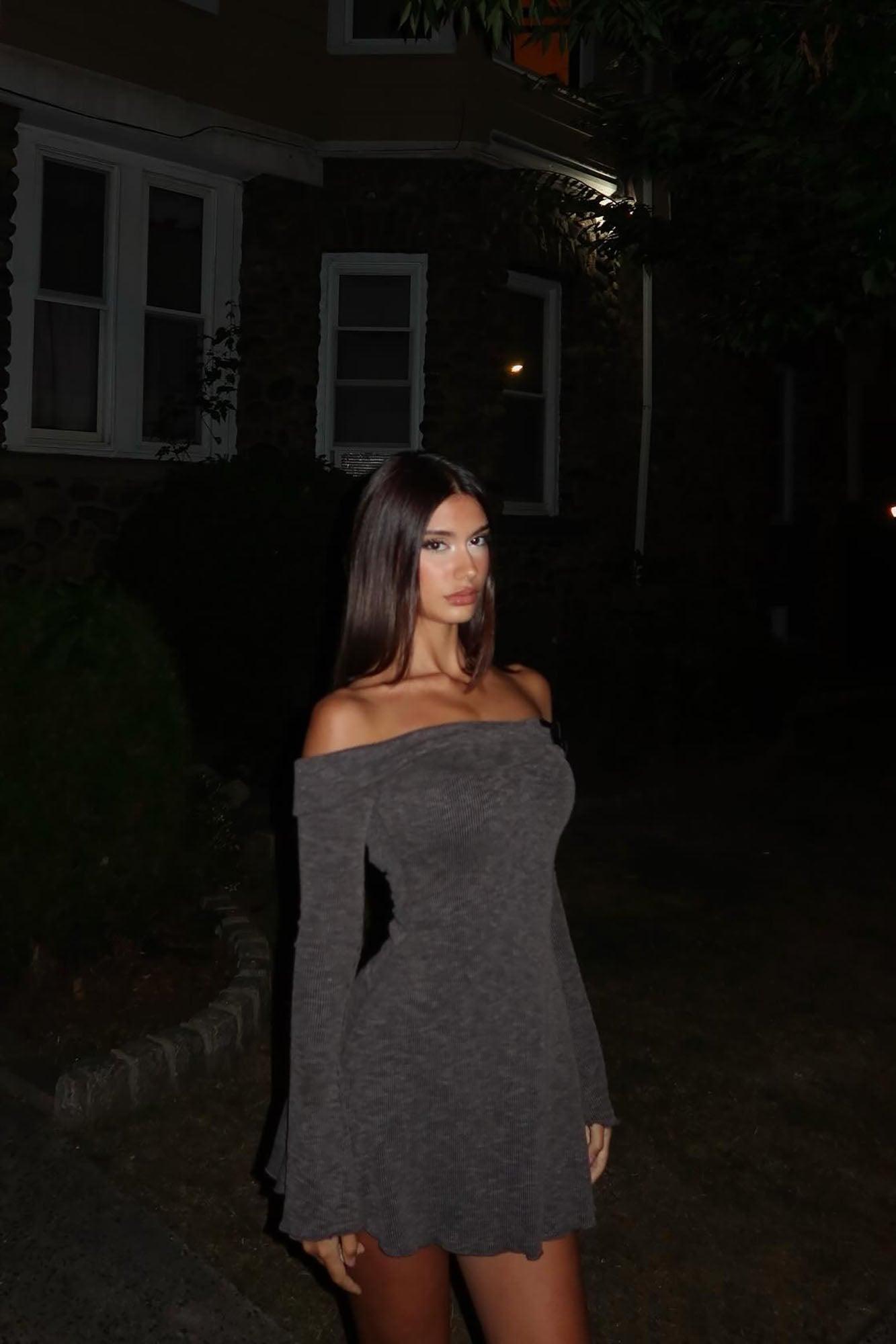 Dazed Dreams Ribbed Mini Dress - Charcoal Product Image
