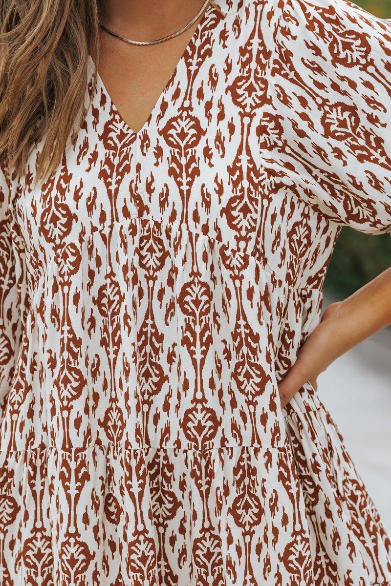 Cream Print Tiered Mini Dress - FINAL SALE Product Image