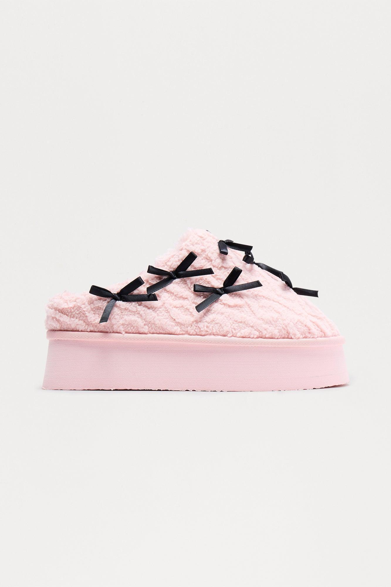 Teddy Bow Slippers - Pink Product Image