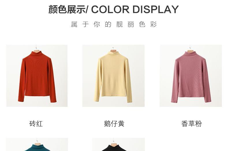 Long-Sleeve Mock Neck Plain Tee Product Image