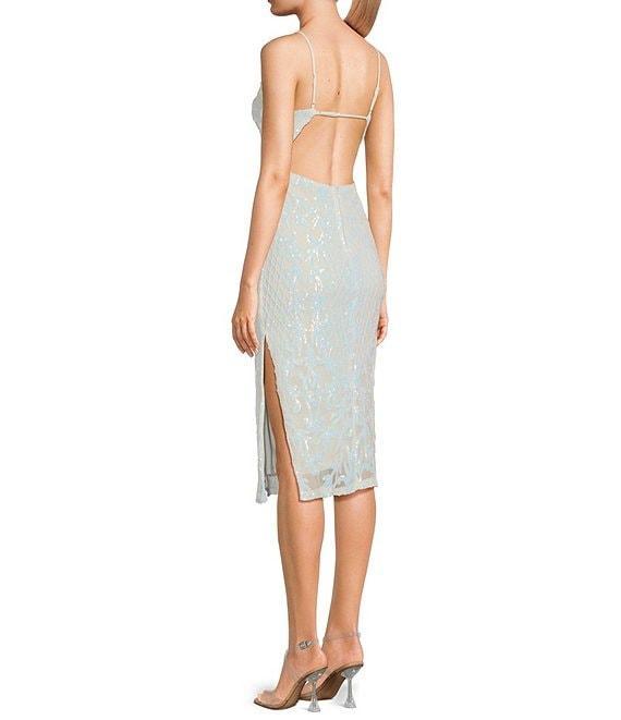 Midnight Doll Sleeveless Scoop Neck Sequin Bar Back Midi Bodycon Dress Product Image