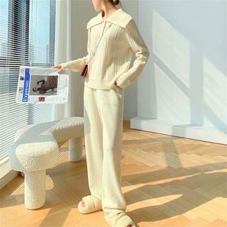 Set: Collared Plain Sweater + Mid Rise Plain Sweatpants Product Image