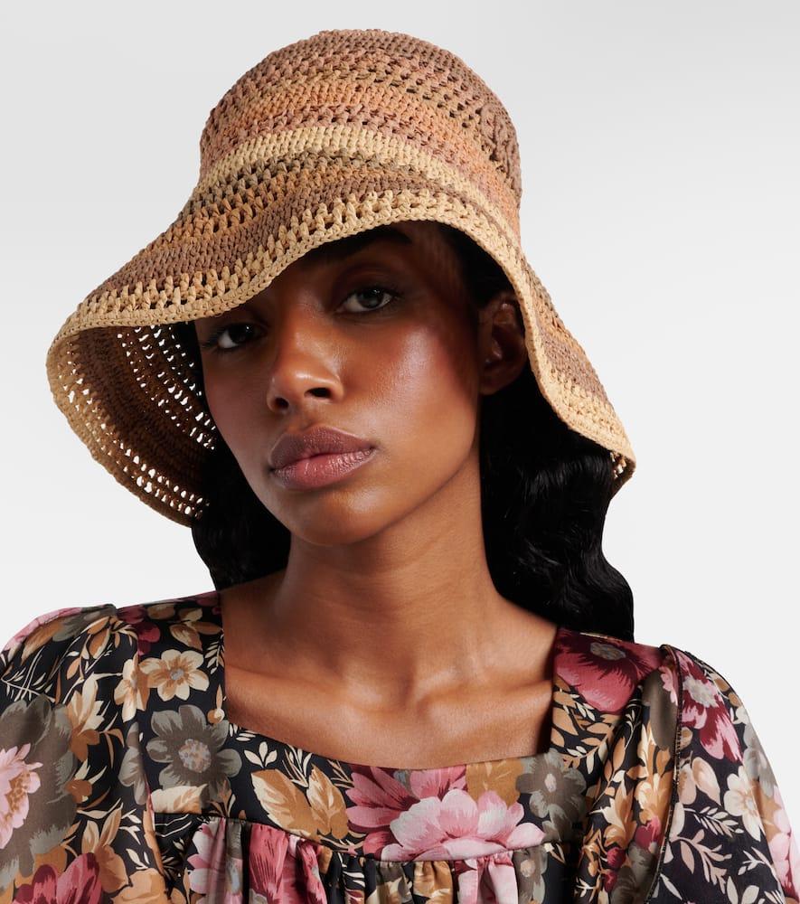 CHLOÉ Sunset Embroidered Striped Raffia Hat In 2ya Multi Beige 1 Product Image