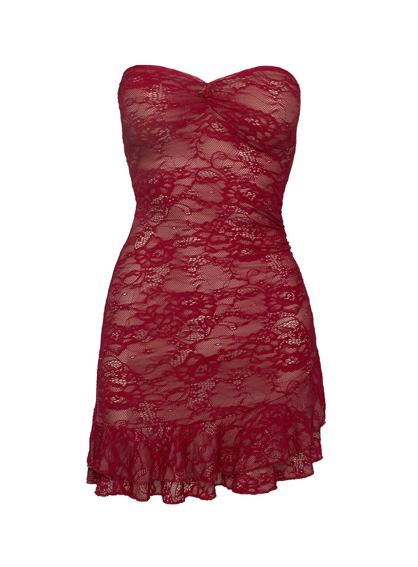 Hailees Lace Strapless Mini Dress Red Product Image