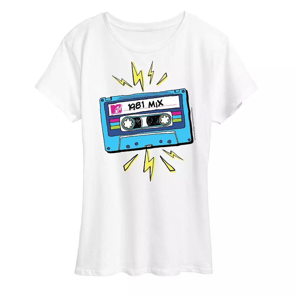 Women's MTV Cassette Graphic Tee, Size: Small, White Product Image