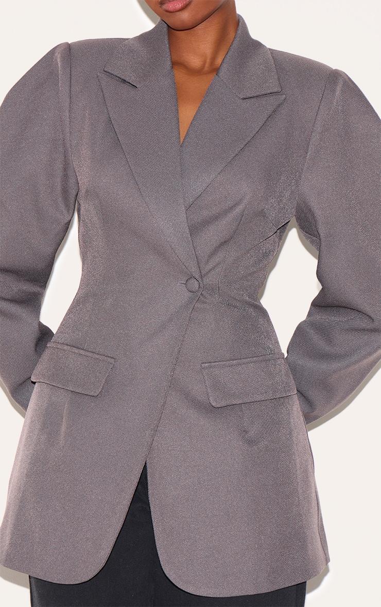 Charcoal Drop Shoulder Cinch Waist Extreme Oversized Blazer Product Image