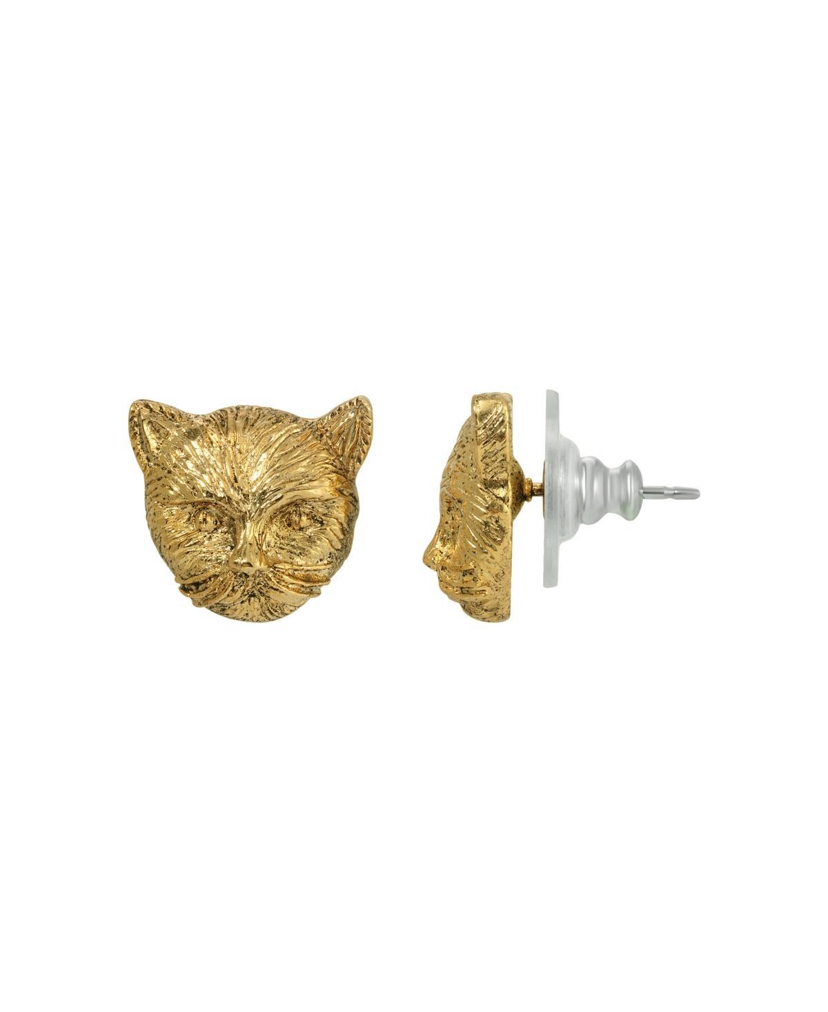 1928 Gold Tone Cat Stud Earrings, Womens, Yellow Product Image