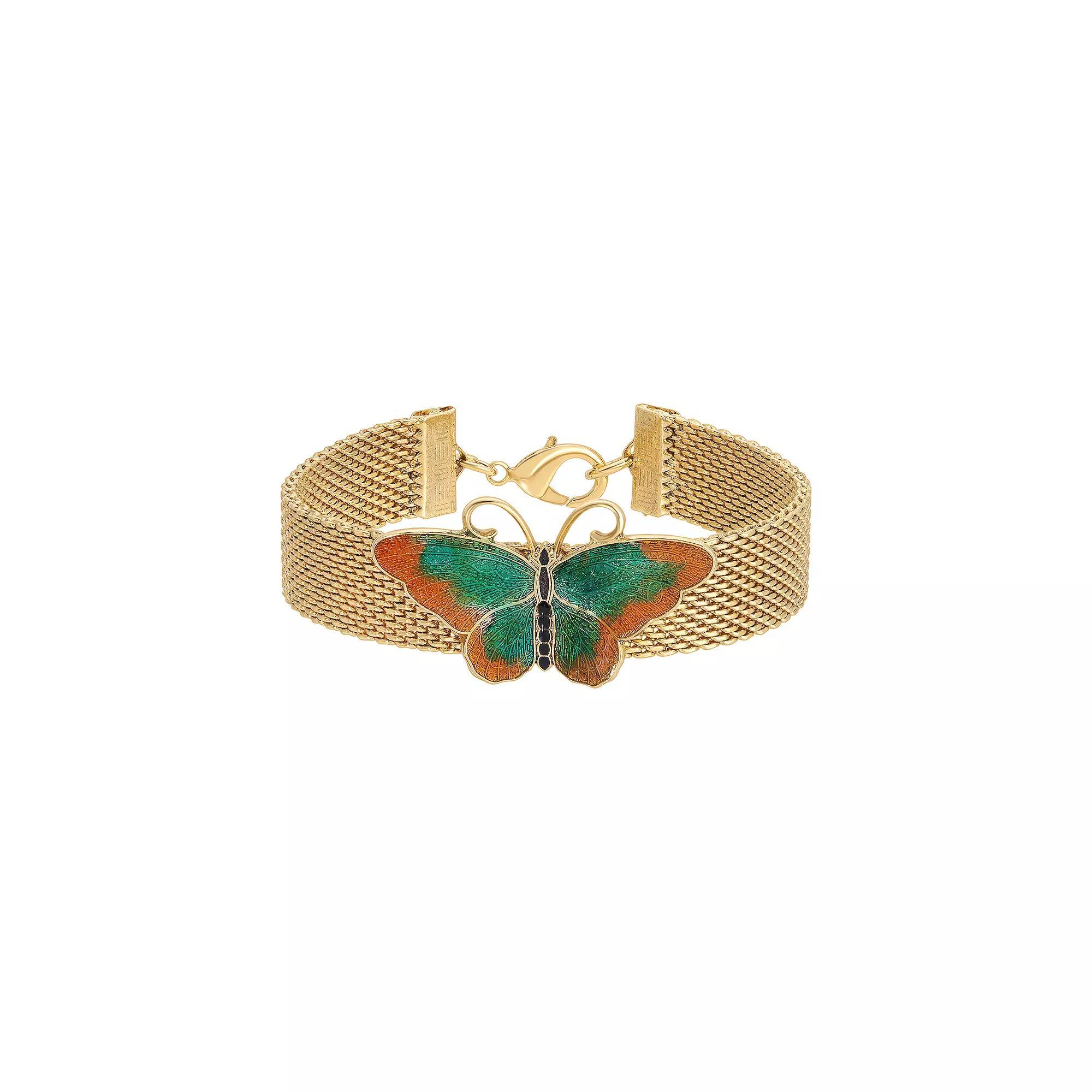 1928 Gold Tone Butterfly Bracelet, Womens, Green Product Image