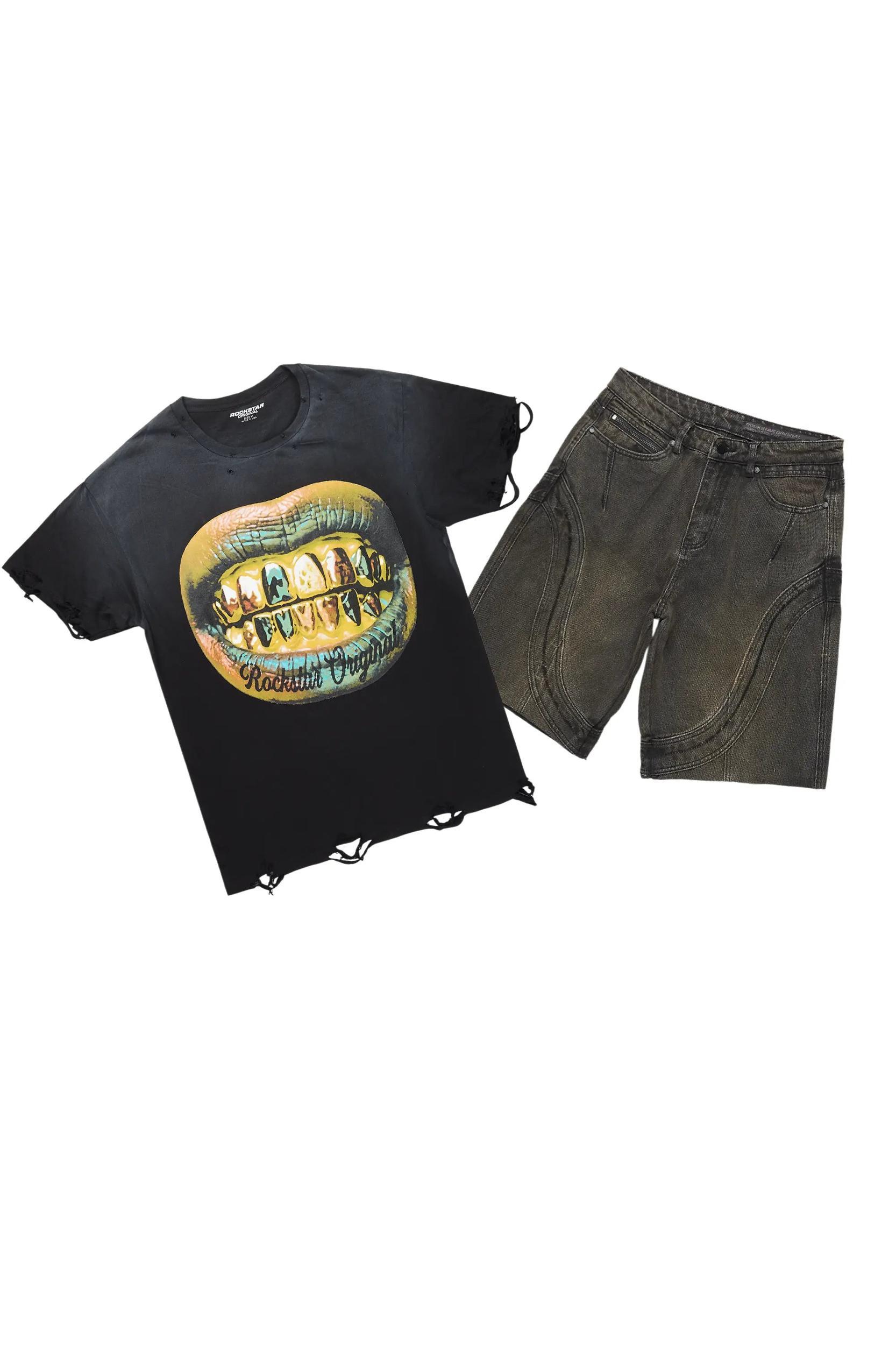 Gonen Black T-Shirt/Denim Short Set Male Product Image