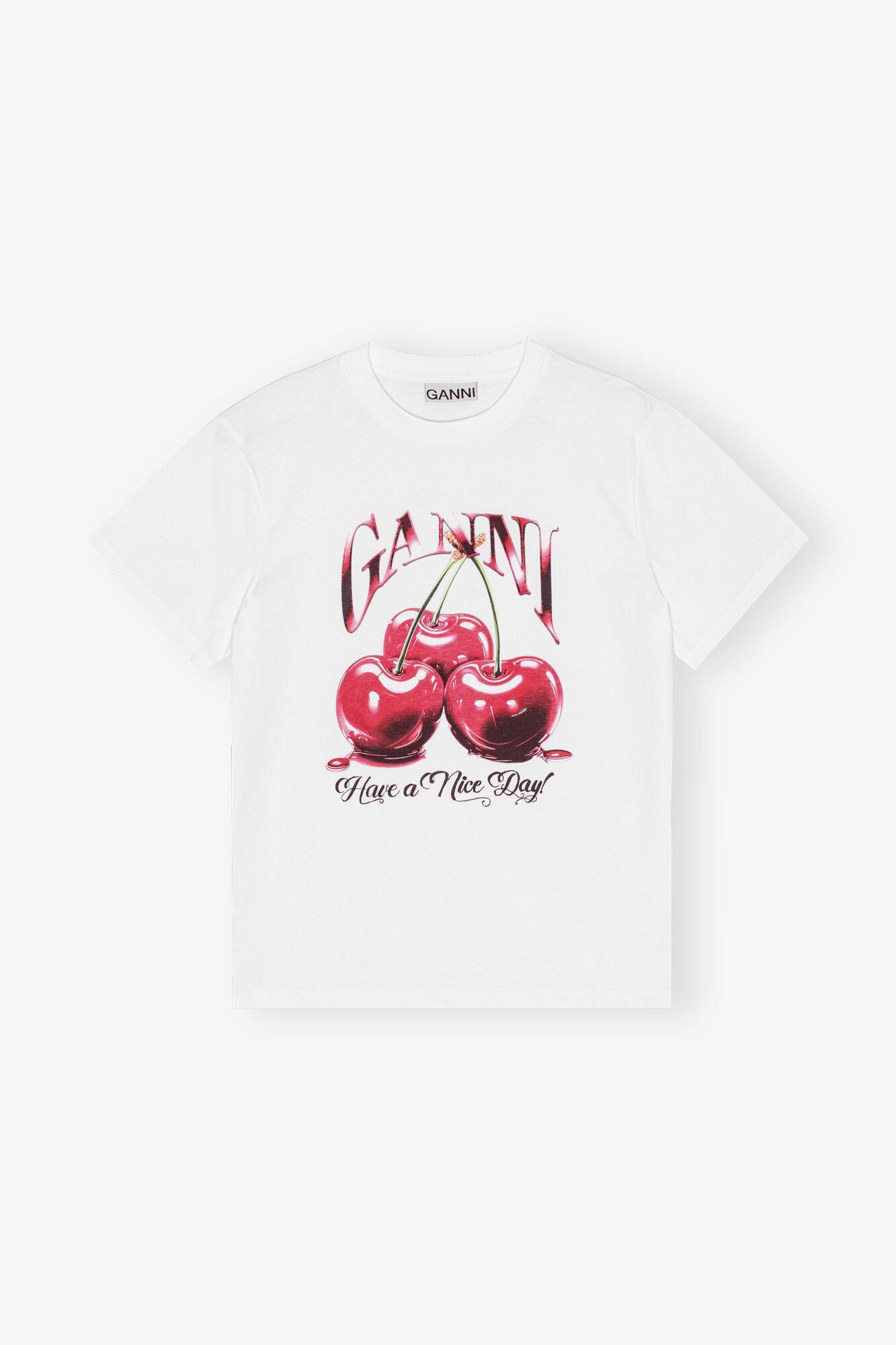 White Basic Jersey Cherry Relaxed T-shirt Product Image