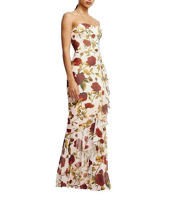 Dress the Population Paris Floral Print Strapless Neck Sleeveless Ruffle Gown Product Image