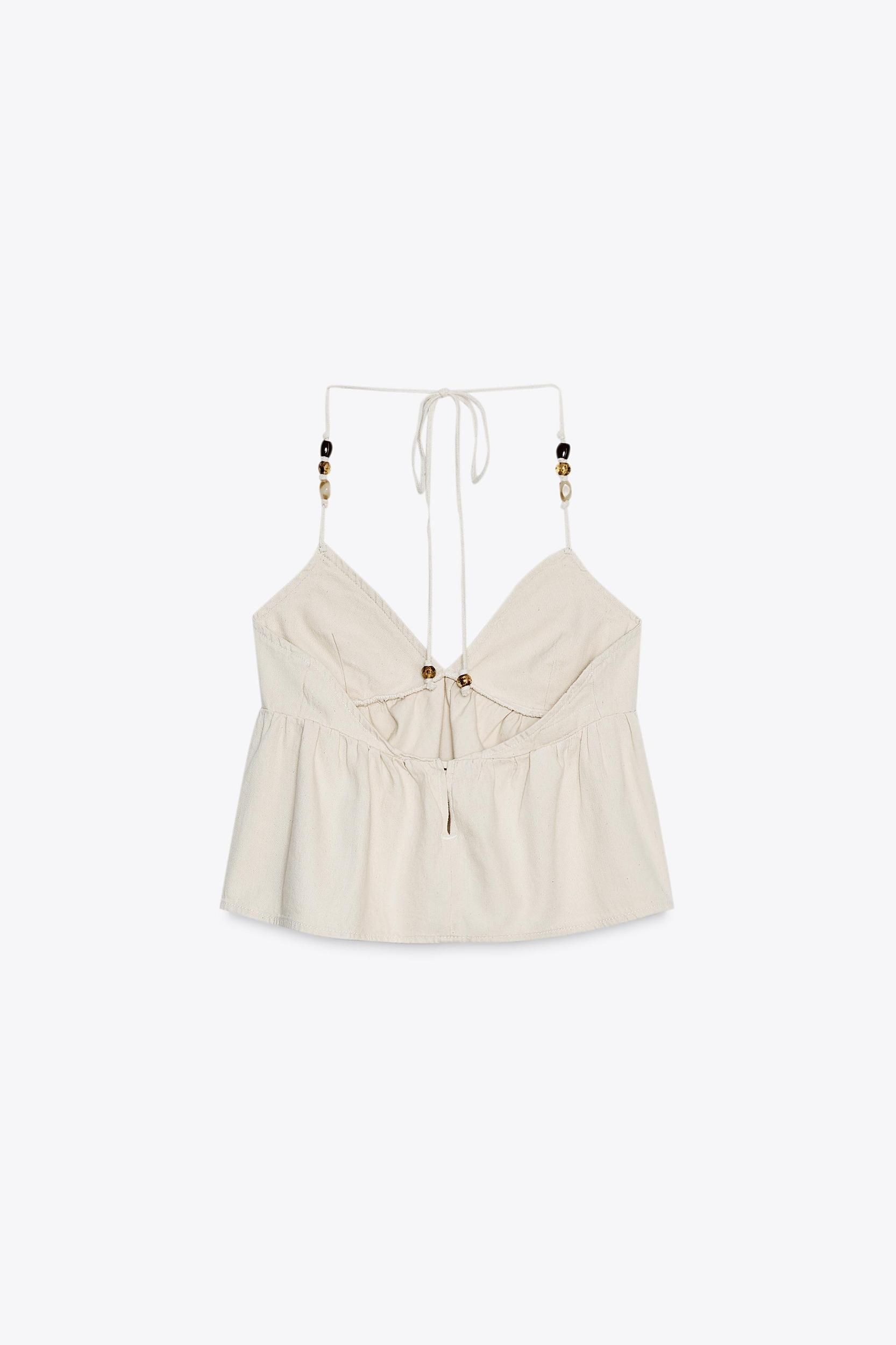 BEADED DENIM HALTER TOP Product Image
