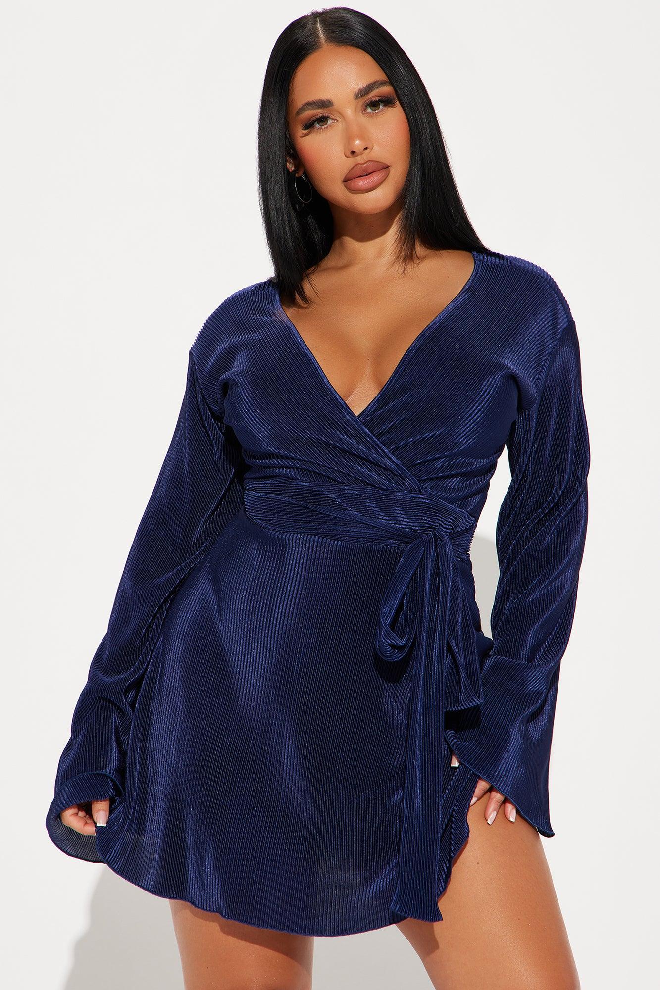 Ciara Plisse Mini Dress - Navy Product Image