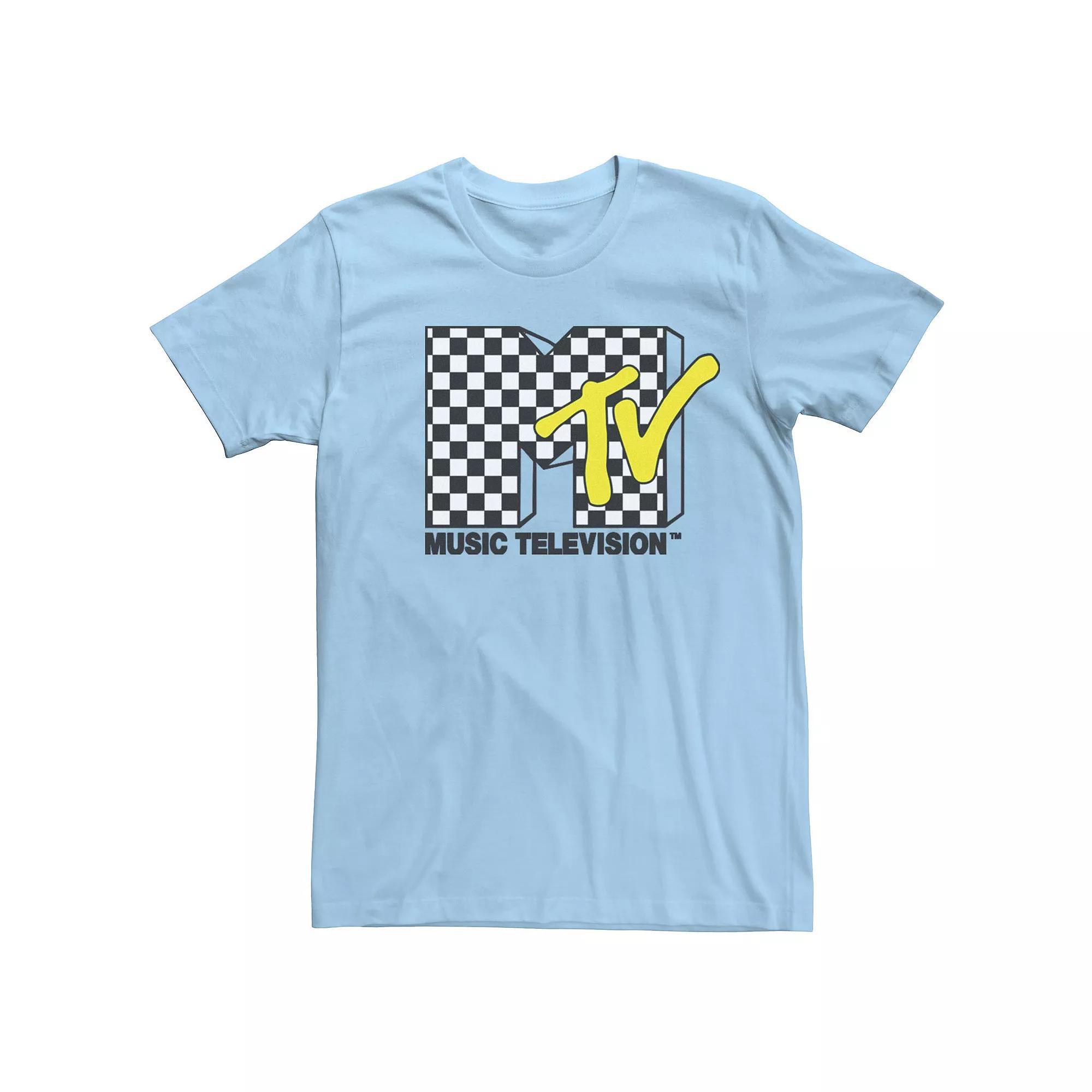 Men's MTV Black And White Checkered Logo Tee, Size: XXL, Light Blue Product Image
