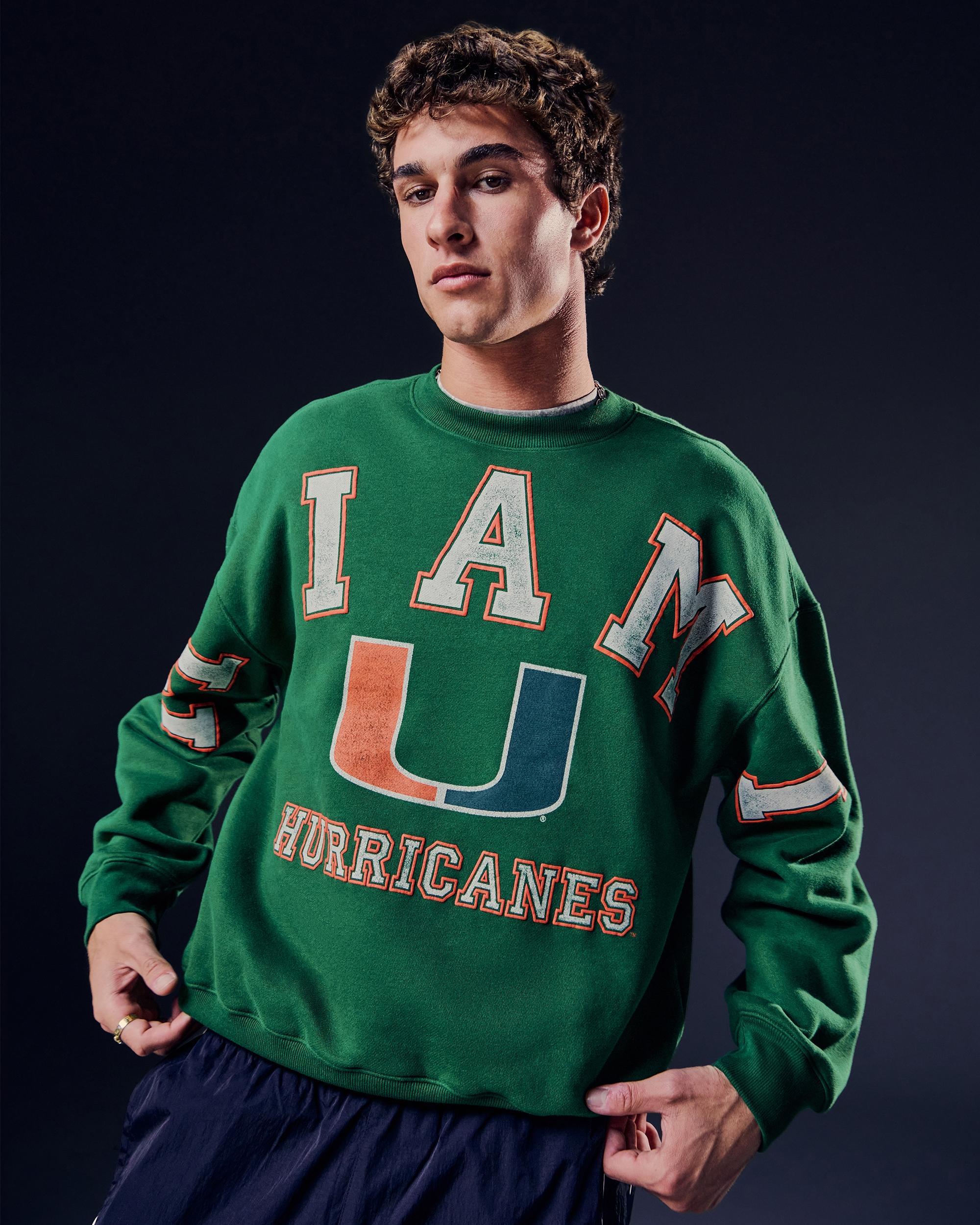 Boxy University of Miami Hurricanes Graphic Crew Sweatshirt Product Image