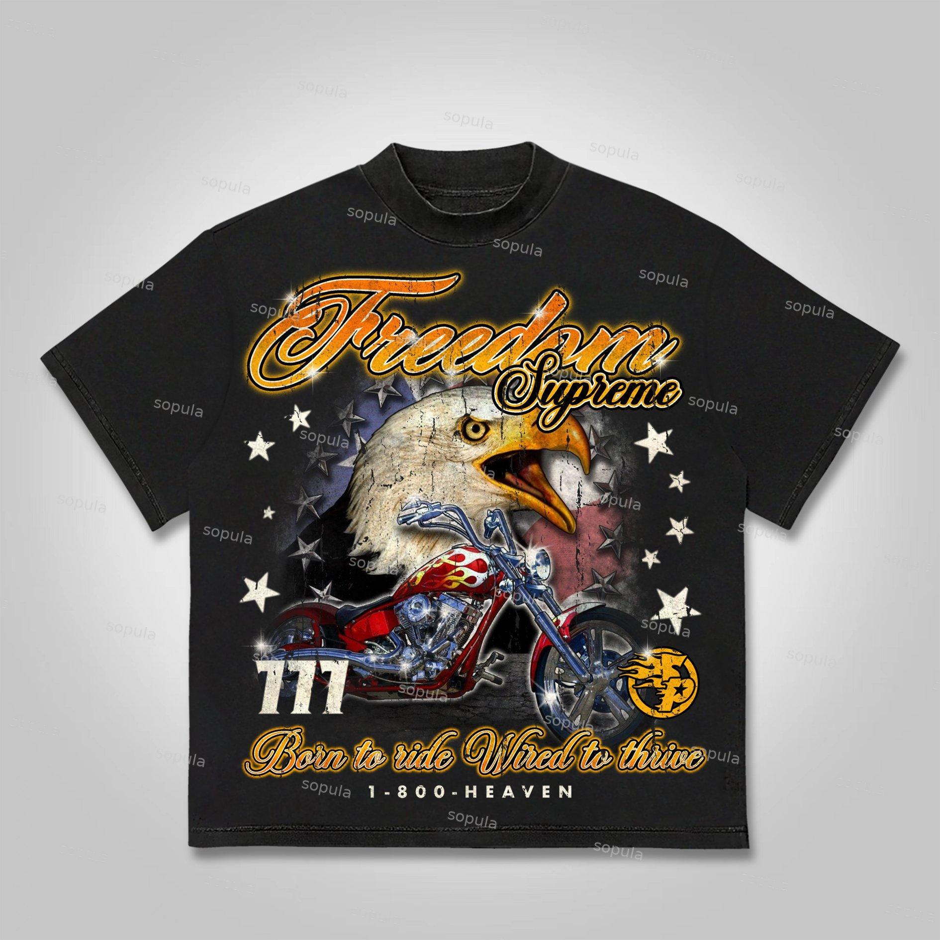Sopula Freedom Is Supreme Vintage Locomotive Eagle Graphics Cotton T-Shirt Product Image