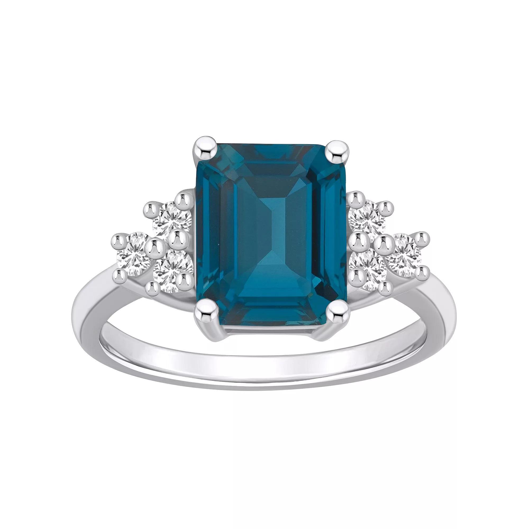 Alyson Layne 14k White Gold Emerald-Cut London Blue Topaz & 1/3 Carat T.W. Diamond Ring, Women's, Size: 5 Product Image