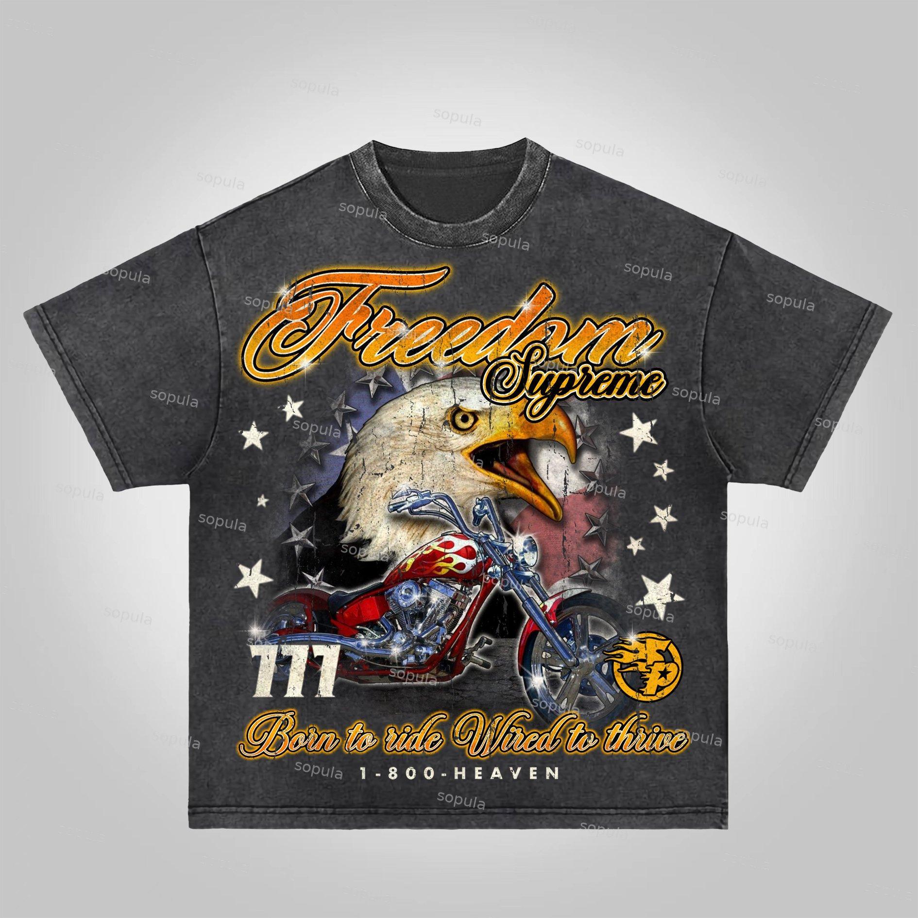 Sopula Freedom Is Supreme Vintage Locomotive Eagle Graphics Acid Washed T-Shirt Product Image