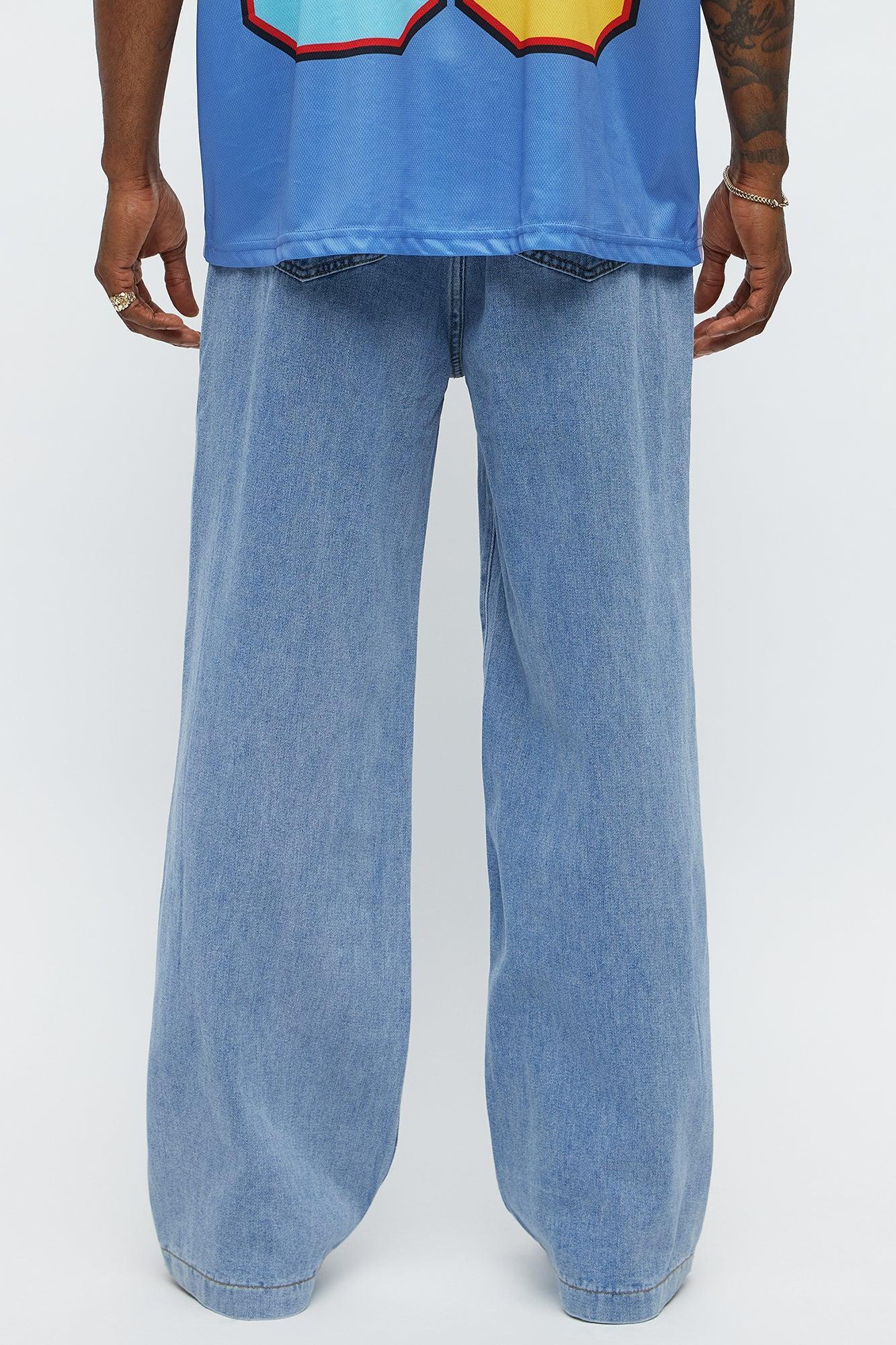 Baggy Side Stripe Zip Hit Jeans - Medium Blue Wash Product Image